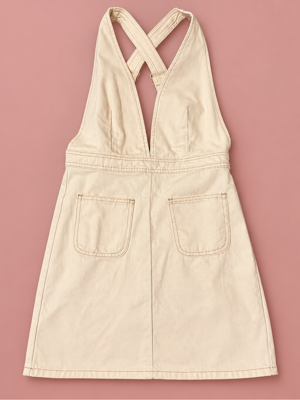 BDG Urban Outfitters Cream Denim Pinafore Mini Dress Women’s Size 2